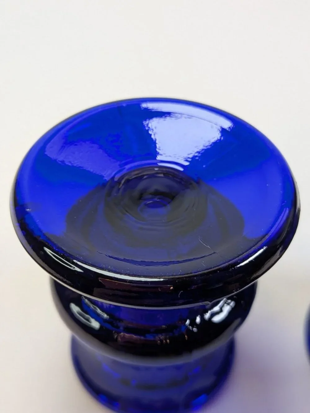 VTG 60s Cobalt Blue Glass Candlestick Holders Pedestal Mid Century Heavy Mini